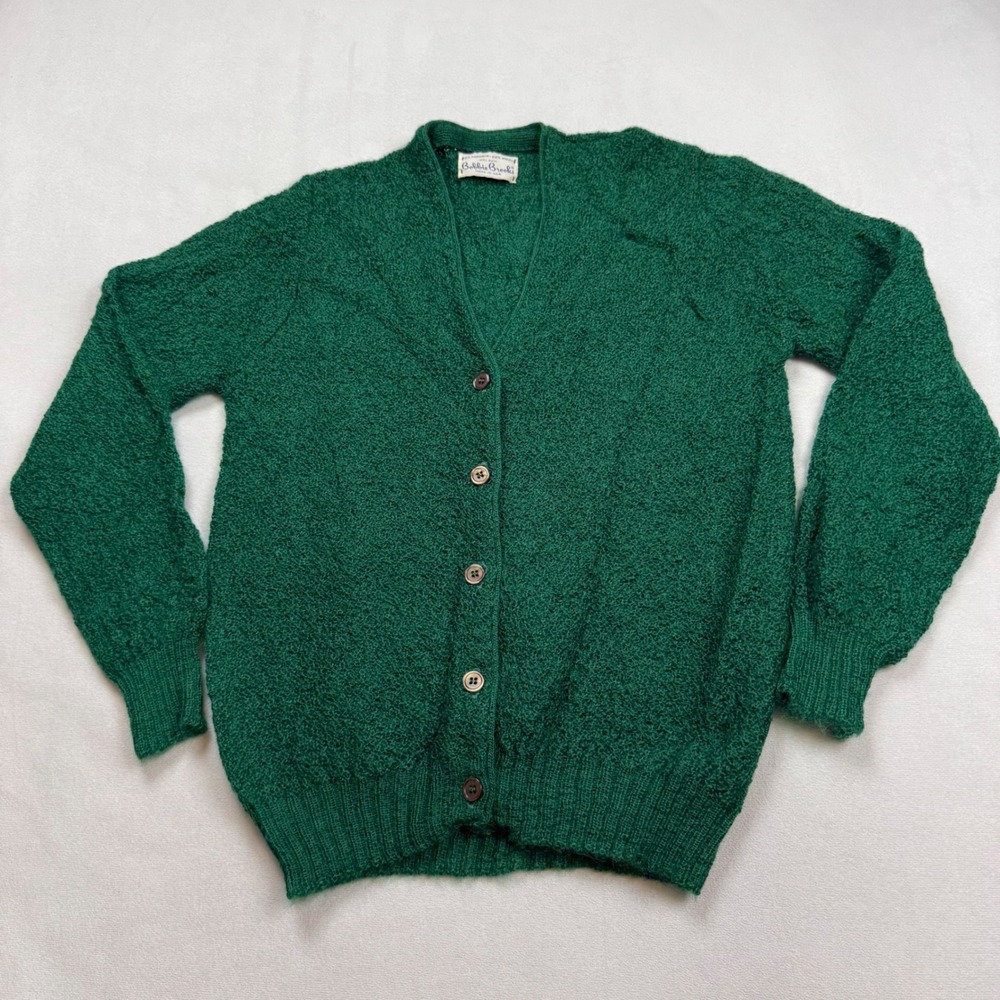 Bobbie Brooks Vintage Mohair Wool Blend Cardigan Sweater Green Made in USA Med